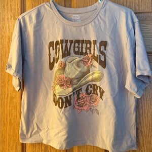 Organic Collective Cowgirls Don’t Cry Cropped Tee Size L 100% Organic Cotton